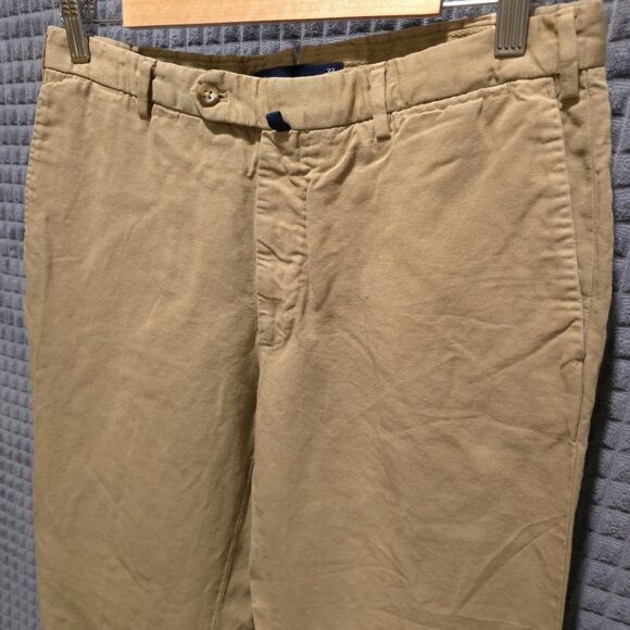 Incotex Slowear Linen Chinolino Pants 33x31 Khaki Flat Front Trousers Comfort - Picture 3 of 16